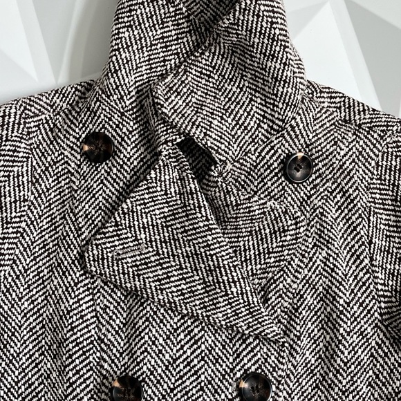 Cavalini Brown and White Herringbone Pea Coat - Picture 11 of 16